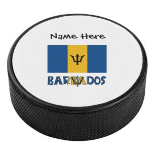 Barbados-Barbaren-Flagge mit personalisiertem Name Eishockey Puck