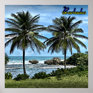 Barbados Beach Palm Trees Poster