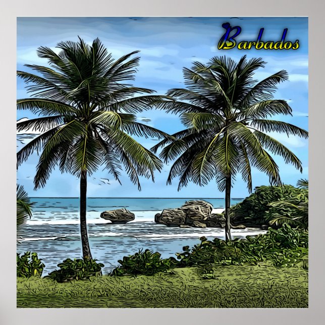 Barbados Beach Palm Trees Poster (Vorne)