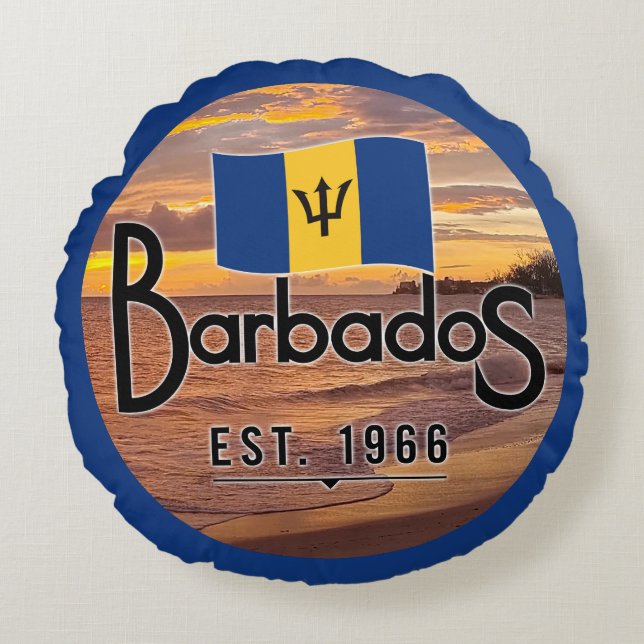 "Barbados Est. Sonnenuntergang 1966 mit Barbados-F Rundes Kissen (Vorderseite)