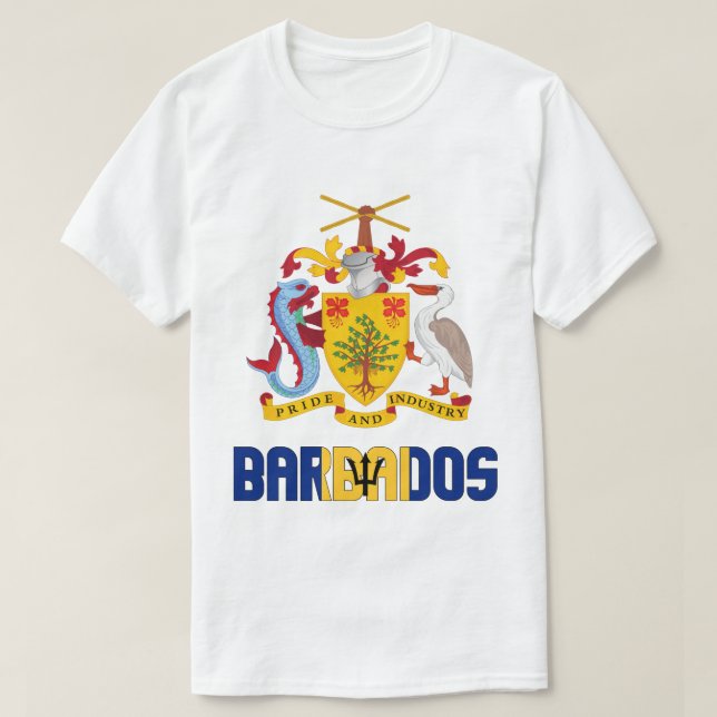 Barbados-Fahne und Wappen, Patriotisch T-Shirt (Design vorne)