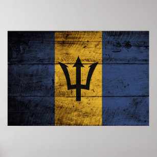 Barbados-Flag auf Altholzkörner Poster