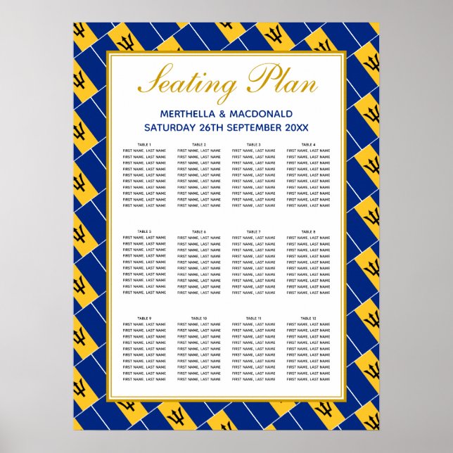 BARBADOS FLAG Custom Wedding 120 Sitzplan Poster (Vorne)