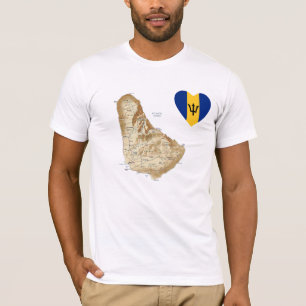 Barbados Flag Herz + Karte T - Shirt