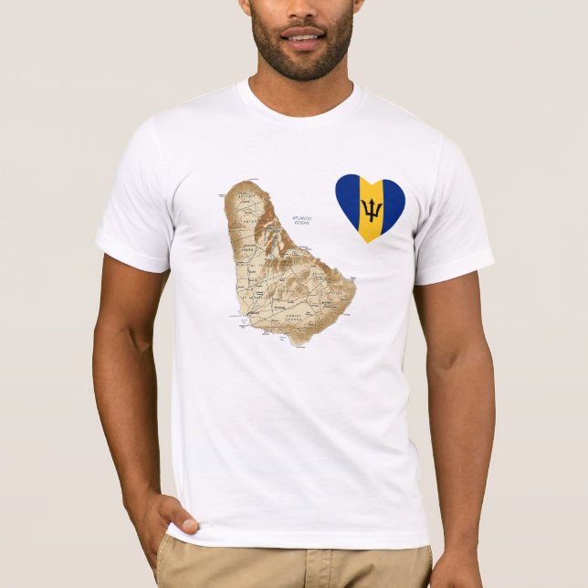Barbados Flag Herz + Karte T - Shirt (Vorderseite)