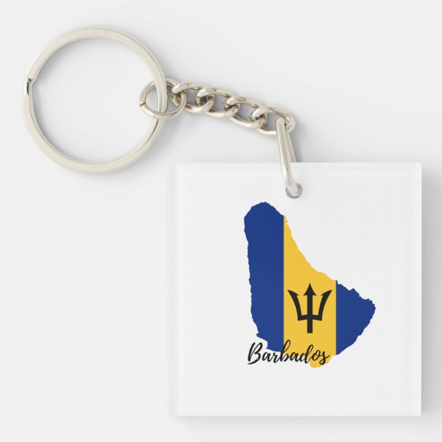 Barbados Flag Map Schlüsselanhänger (Vorderseite)