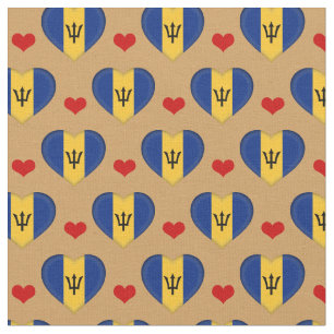 Barbados Flag & Red Heart Fashion Fabric /Barbados Stoff