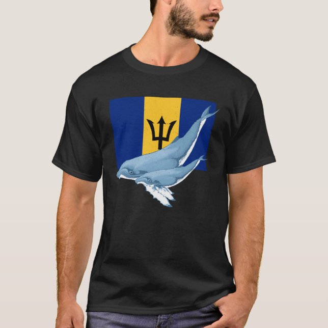 Barbados Flag with Humpback Whales Bajan Pride T-Shirt (Vorderseite)