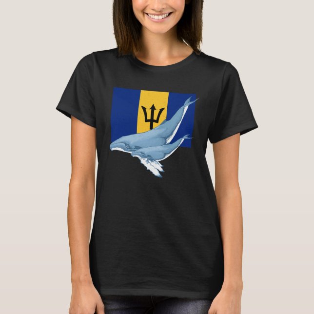 Barbados Flag with Humpback Whales Bajan Pride T-Shirt (Vorderseite)