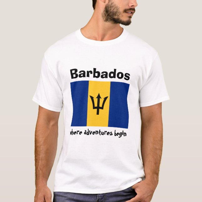 Barbados-Flagge + Karte + Text-T - Shirt (Vorderseite)