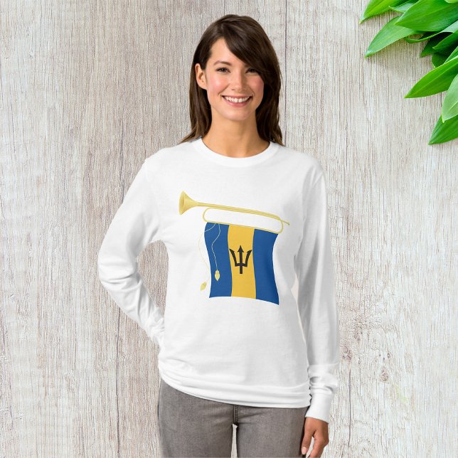 Barbados-Flagge mit Bugle Patriotic Caribbean T-Shirt (Von Creator hochgeladen)
