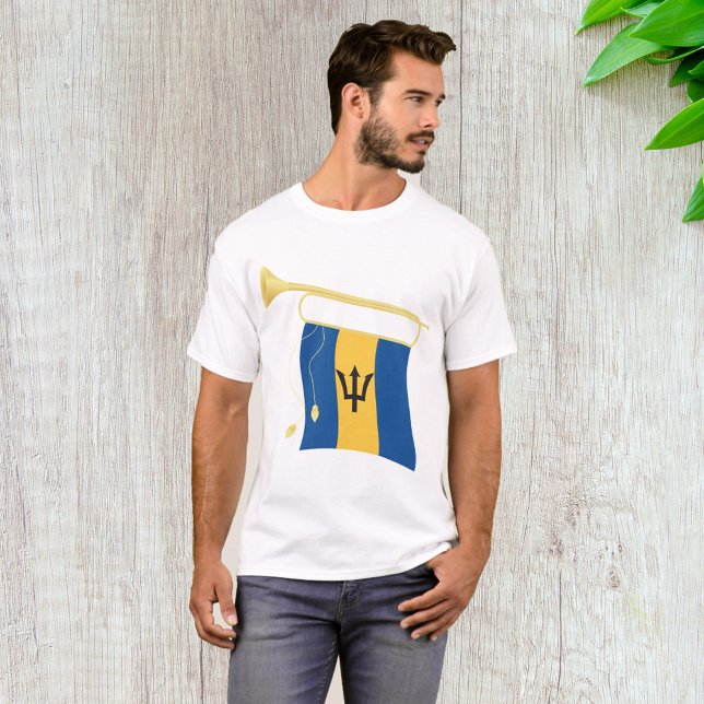 Barbados-Flagge mit Bugle Patriotic Caribbean T-Shirt (Von Creator hochgeladen)