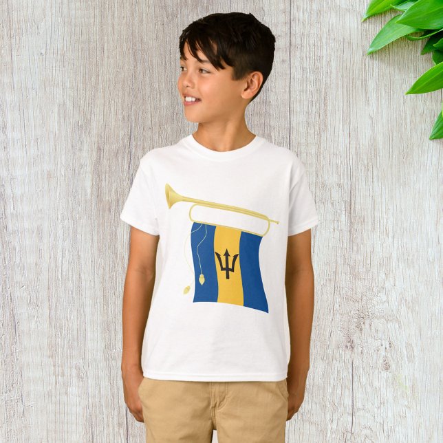 Barbados-Flagge mit Bugle Patriotic Caribbean T-Shirt (Von Creator hochgeladen)