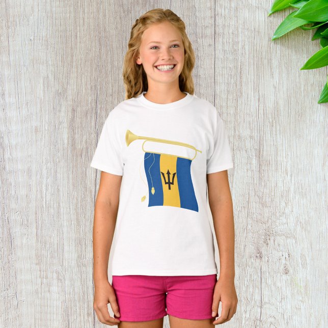 Barbados-Flagge mit Bugle Patriotic Caribbean T-Shirt (Von Creator hochgeladen)