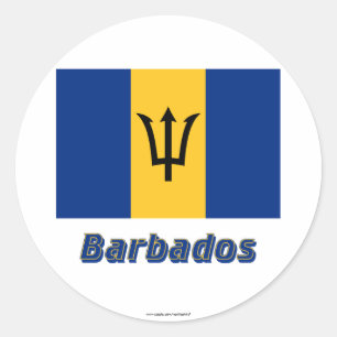 Barbados-Flagge mit Namen Runder Aufkleber