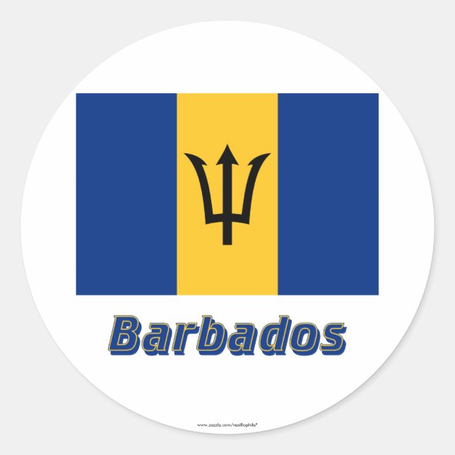 Barbados-Flagge mit Namen Runder Aufkleber (Vorderseite)