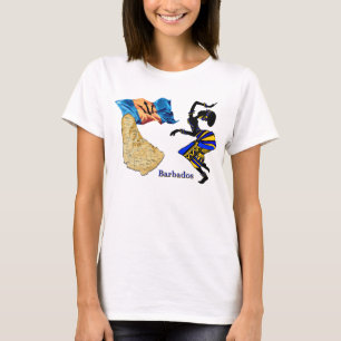 BARBADOS-FRAUEN-T - SHIRT MIT KARTE UND FLAGGE
