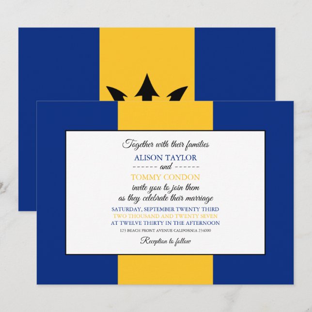 Barbados-Hochzeit, Flagge Einladung (Vorne/Hinten)