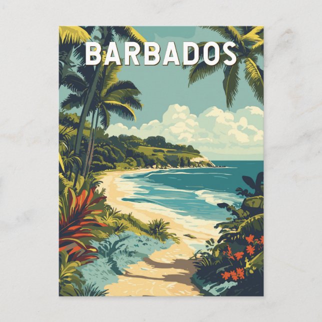 Barbados Illustration Travel Art Vintag Postkarte (Vorderseite)