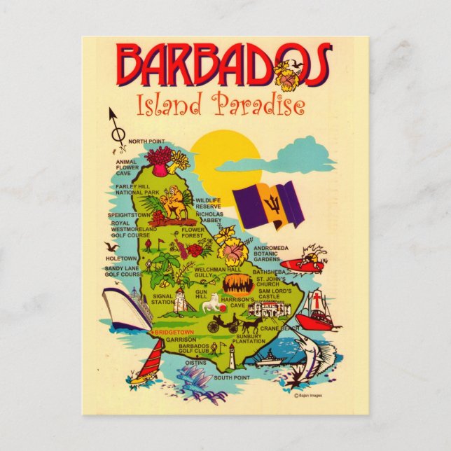 Barbados Inselkarte Postkarte (Vorderseite)