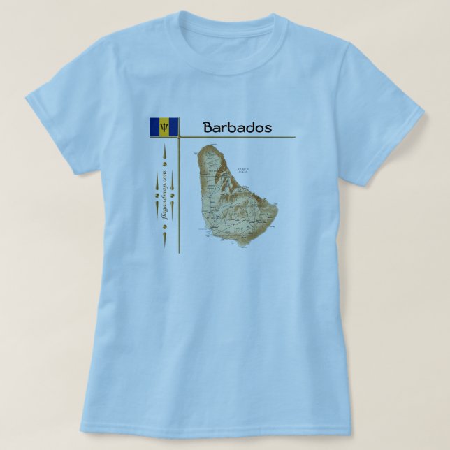Barbados Karte + Flagge + T - Shirt (Design vorne)