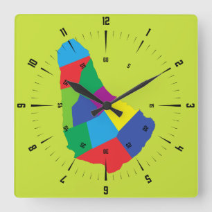 Barbados Map Square Wall Clock Quadratische Wanduhr