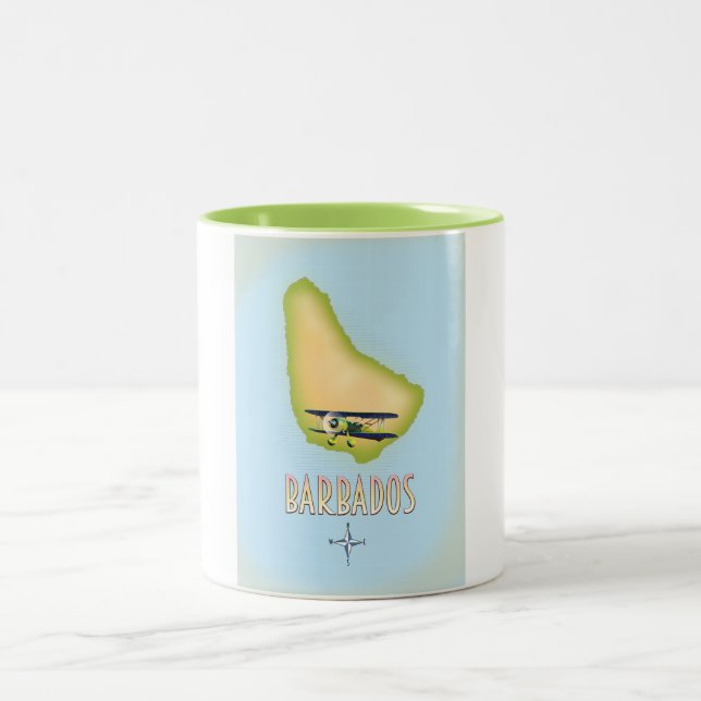Barbados Map Vintage Reiseplakat. Zweifarbige Tasse (Mittel)