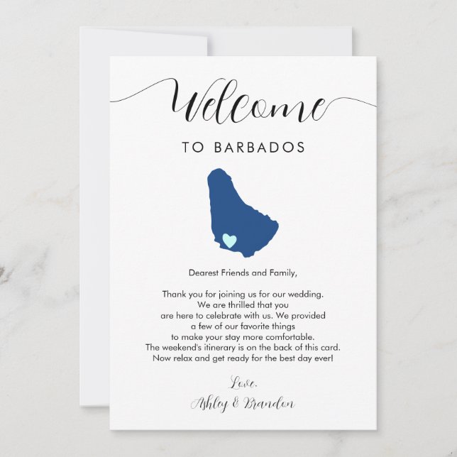 Barbados Map Wedding Welcome Letter Tour Karte (Vorderseite)