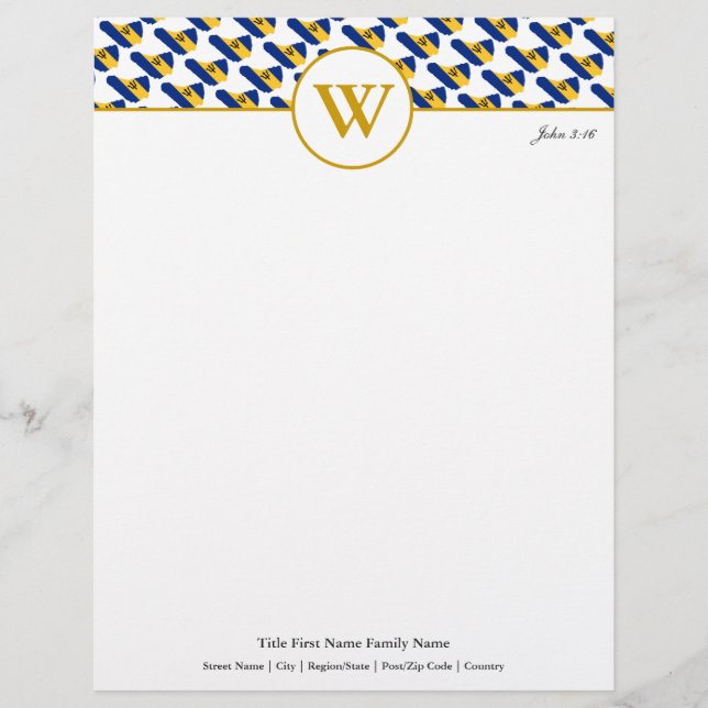BARBADOS Monogramm Personalisiert Briefbogen (Vorderseite)