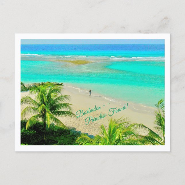 BARBADOS--PARADIES GEFUNDEN! WUNDERSCHÖNE STRANDSZ POSTKARTE (Vorderseite)
