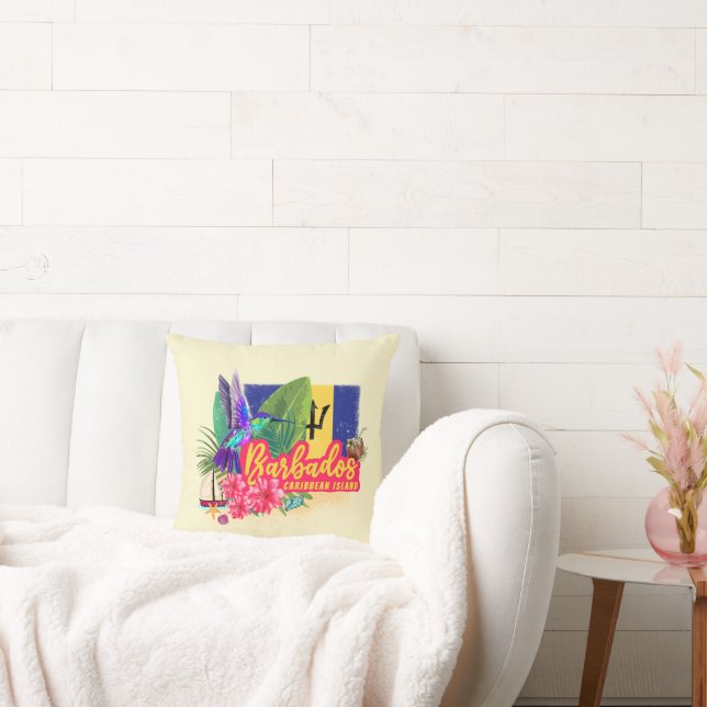 Barbados Retro Karibik Vintage Insel Souvenir Kissen (Liege)