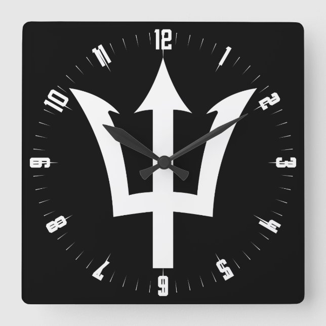 Barbados Trident Square Wall Clock Quadratische Wanduhr (Vorderseite)