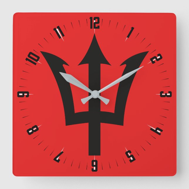 Barbados Trident Square Wall Clock Quadratische Wanduhr (Vorderseite)