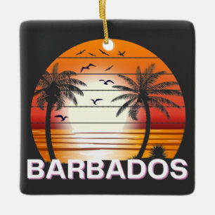 Barbados Vintag Palm Trees Summer Beach Keramikornament