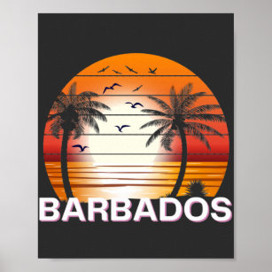 Barbados Vintag Palm Trees Summer Beach Poster