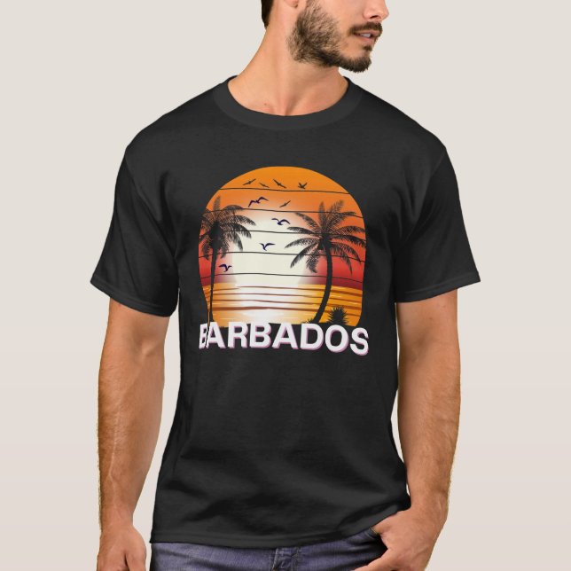Barbados Vintag Palm Trees Summer Beach T-Shirt (Vorderseite)