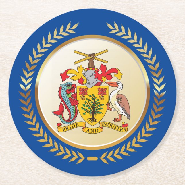Barbados-Wappen Runder Pappuntersetzer (Vorderseite)