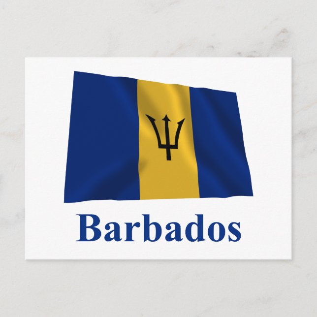 Barbados Waving Flag mit Namen Postkarte (Vorderseite)