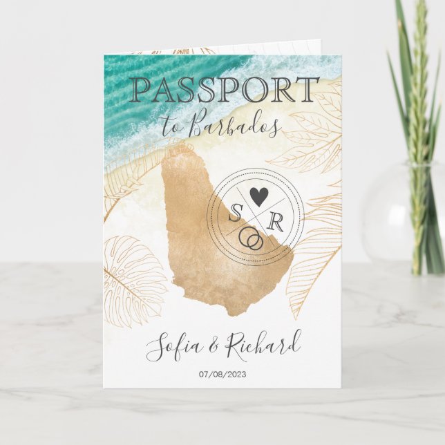 Barbados Wedding Destination Tropical Travel Einladung (Vorderseite)