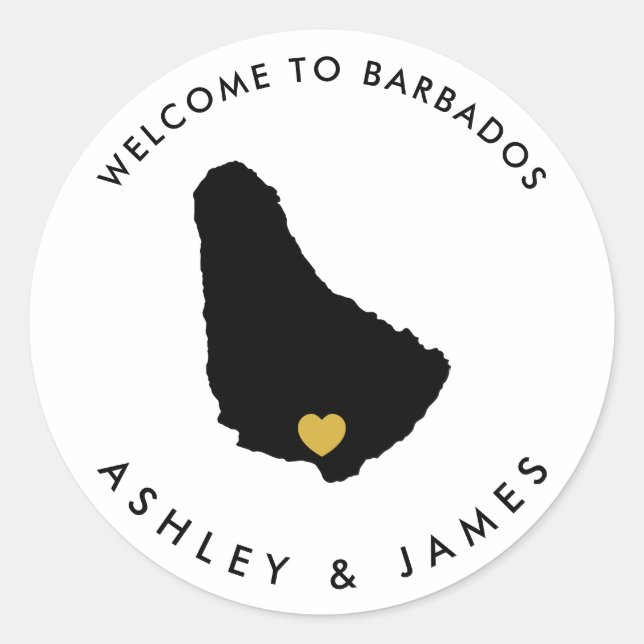 Barbados Wedding Welcome Stickers, Gefallen Runder Aufkleber (Vorderseite)