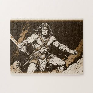 Barbar mit Breitschwert Sepia Gold Pop-Art-Stil Puzzle