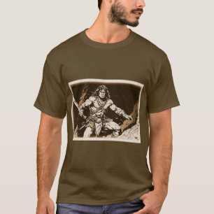 Barbar mit Breitschwert Sepia Gold Pop-Art-Stil T-Shirt