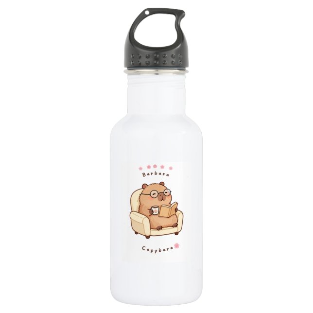 Barbara Capybara liest Buch Kuschelige Tasse Edelstahlflasche (Vorderseite)
