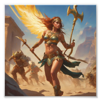 Barbarische Wüstenkönigin im Wüstenkampf Fotodruck