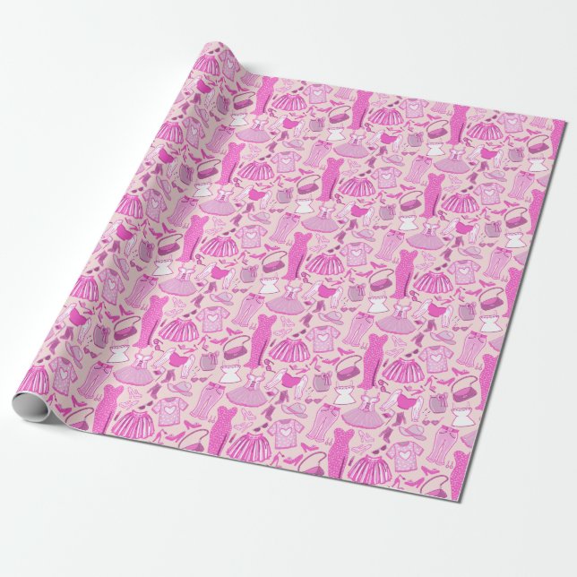 Barbecore Rosa und Hot-Pink Mode Geschenkpapier (Ungerollt)