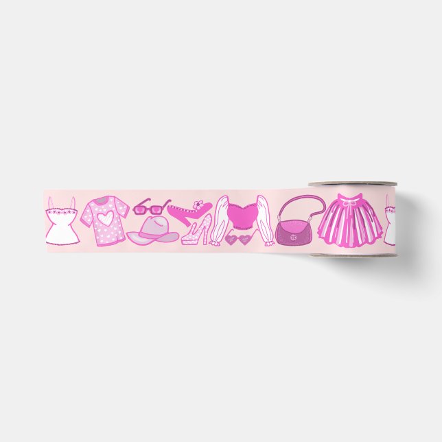 Barbecore Rosa und Hot-Pink Mode Satinband (Vorderseite)