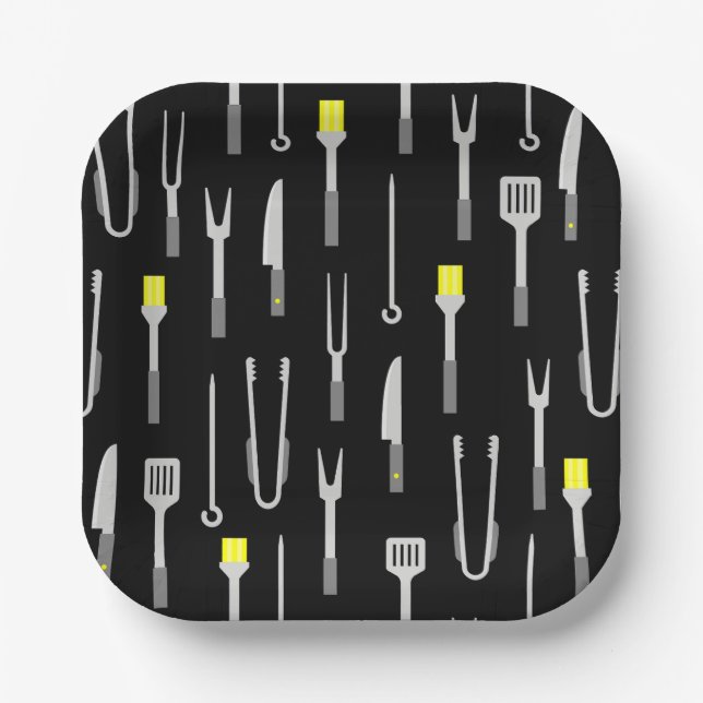 Barbecue-Ausrüstung Sommer-BBQ-Koch schwarze Pappteller (Vorderseite)