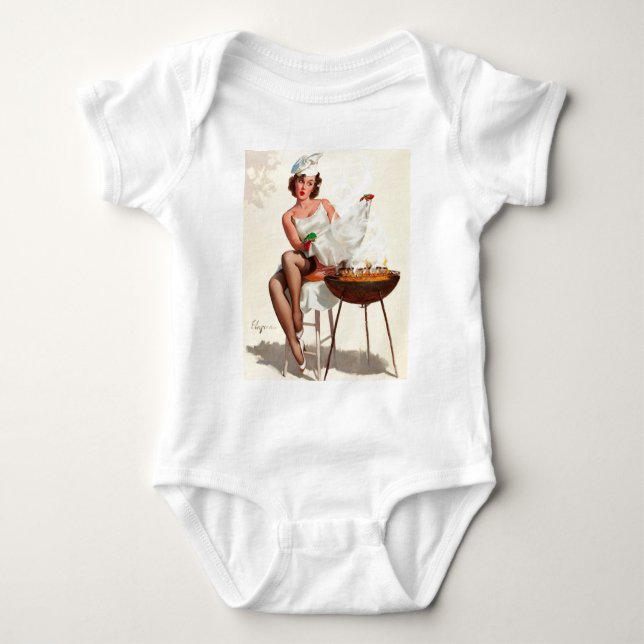 Barbecue Button-Up Girl Baby Strampler (Vorderseite)