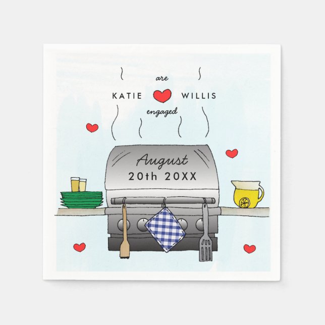 Barbecue Grill Engagement Party Paper Napkin Serviette (Vorderseite)