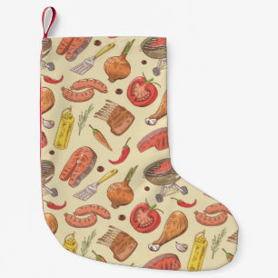 Barbecue, Grill, handgezeichneter nahtloser Hinter Kleiner Weihnachtsstrumpf